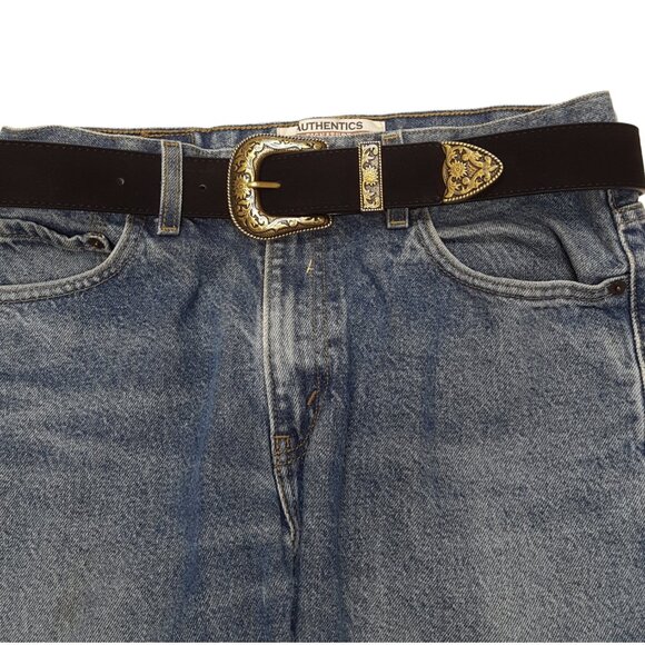 Genuine Suede Belt with Gold Western Buckle set